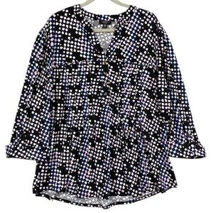 Cocomo Abstract Dotted Pintuck Popover Blouse Cuffed Sleeve Size 3X